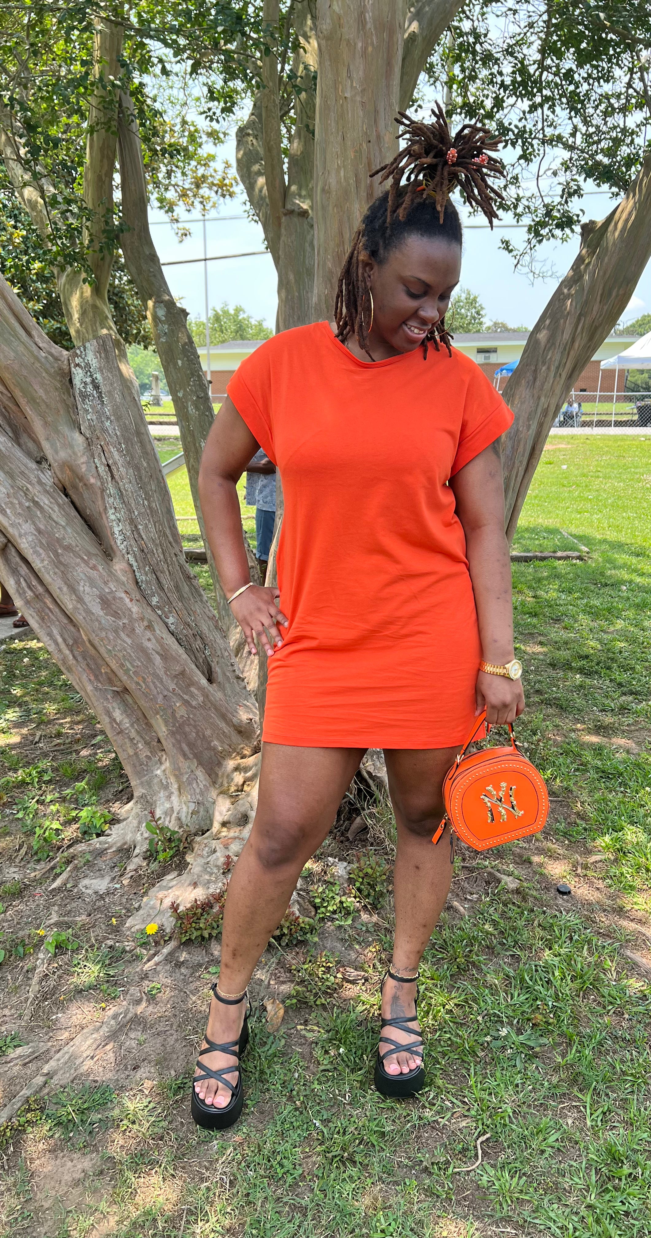 orange dress with pockets AKOEE Womens Plus Size Cotton Linen Dress with Pockets Short Sleeve Crewneck Solid Loose Summer Tshirts Dresses (xl, Orange), Women's