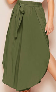 Olive Green Layered Tie Skirt
