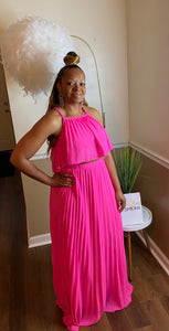 Pink 2 Piece Pleated Skirt Set